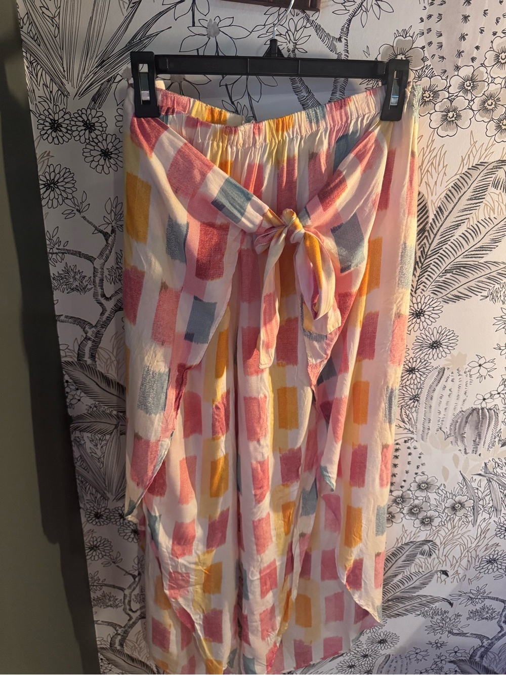 Anthropologie Tie-Front Swim Coverup in Pink, Yellow & Blue Abstract Blocks